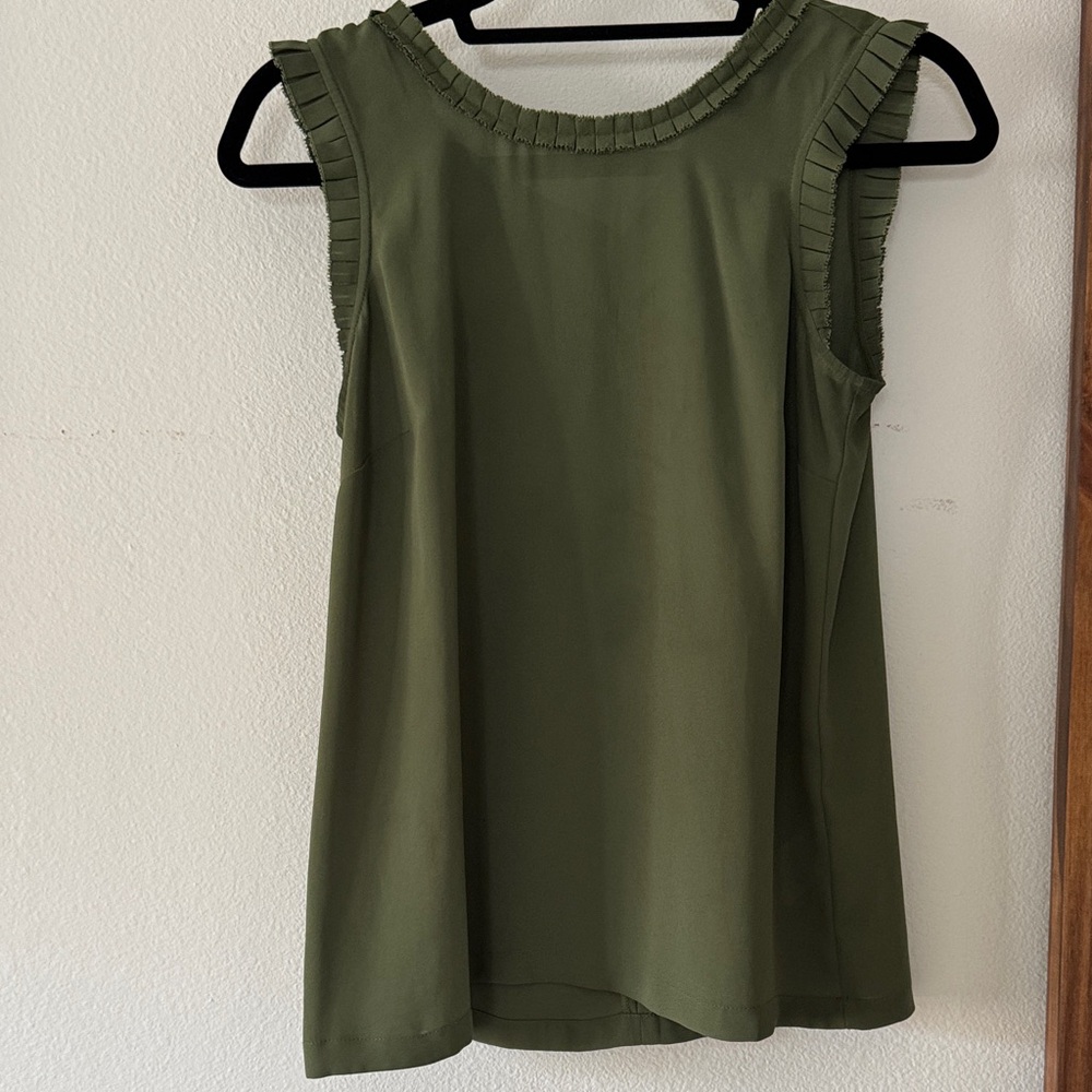 J. Crew Ruffle Trim Olive Blouse